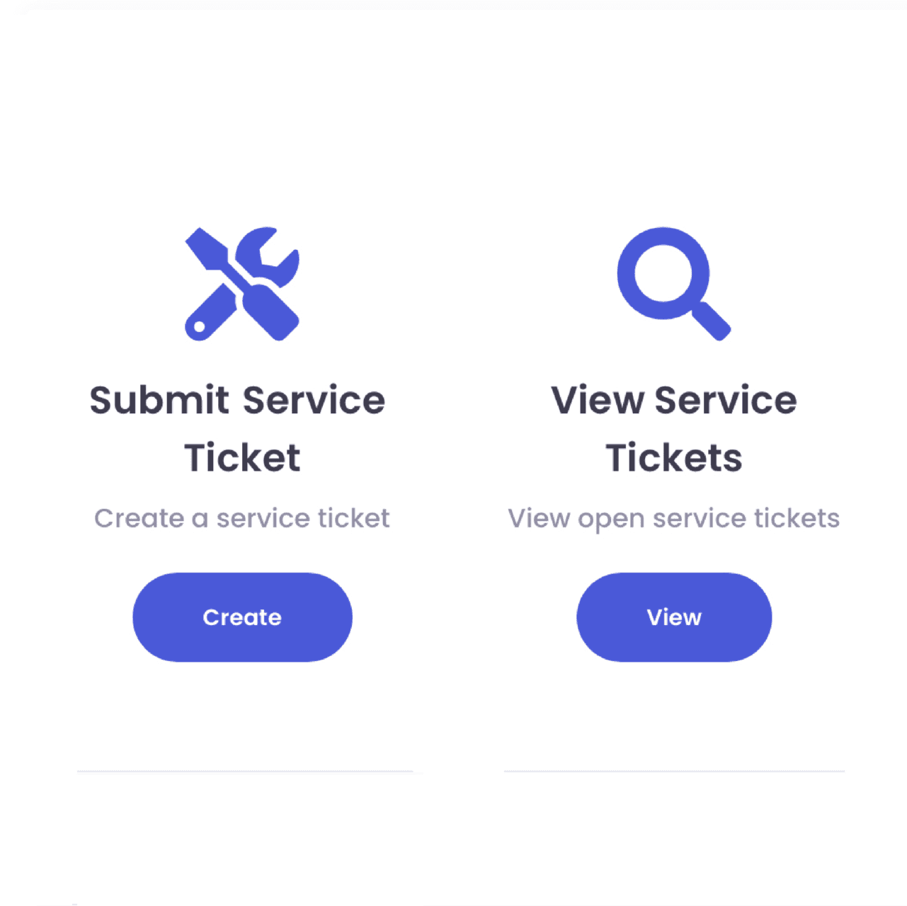 Buttons for "Submit Service Ticket" and "View Service Tickets"